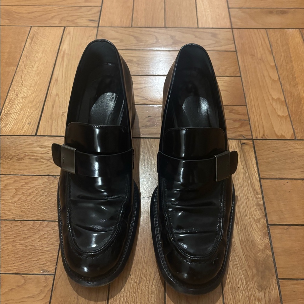 Prada Black Leather Loafers Classic Flats